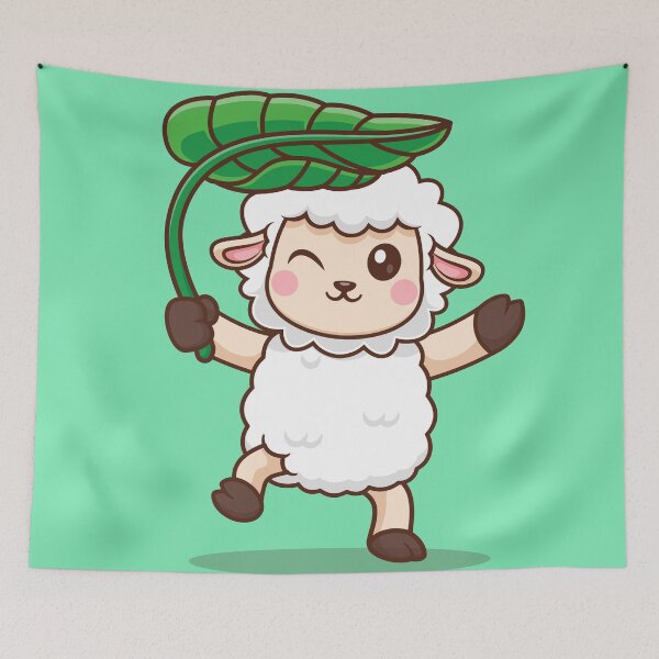 Item preview, Nature's Gift: Cute Sheep Holding Leaf" designed and sold by hjian8219.