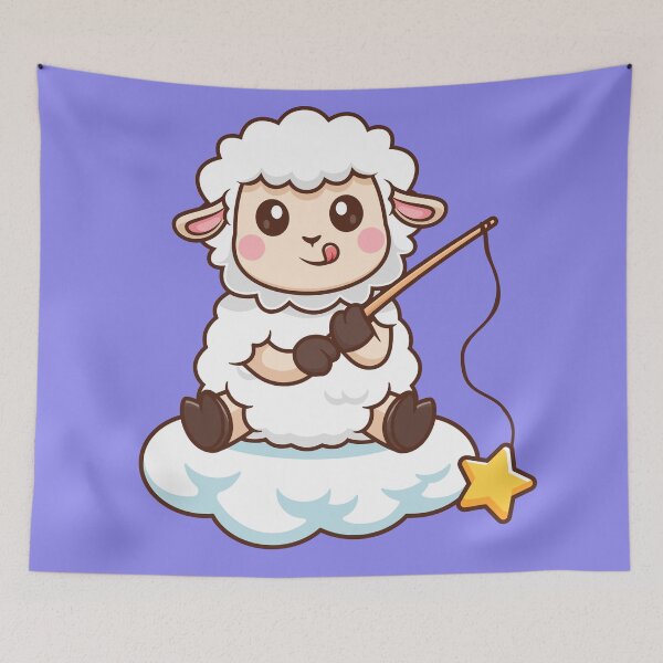 Item preview, Starry Catch: Cute Sheep Fishing for Stars in Clouds designed and sold by hjian8219.