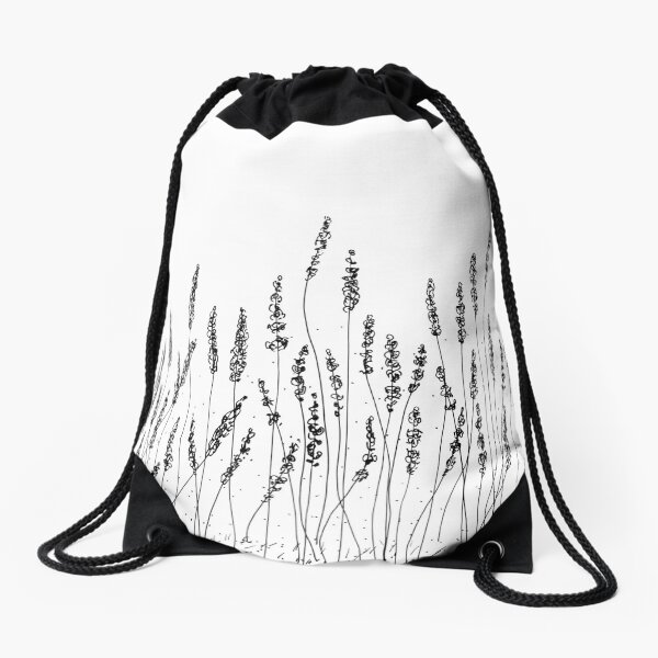 Black Lavender Flowers Drawstring Bag