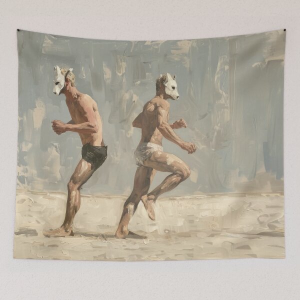 Item preview, Men Dancing in Desert With Fox Masks designed and sold by high-noon-moon.
