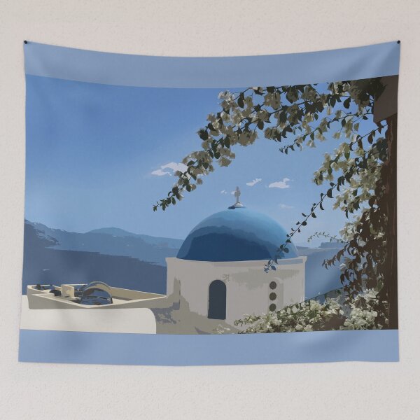 Item preview, Santorini View Blue Domed Rooftop designed and sold by NixPostcards.