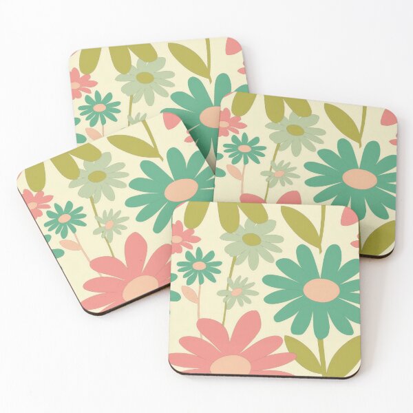 Item preview, Cute whimsical flowers pattern in pink & green on a cream background designed and sold by PrettyPinkSkies.