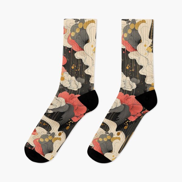 Item preview, Japanese Floral Pattern - Red Black Cream designed and sold by 33wolvesdesigns.