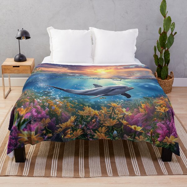 Item preview, Dolphins and flowers in the sea designed and sold by FlowersColorful.