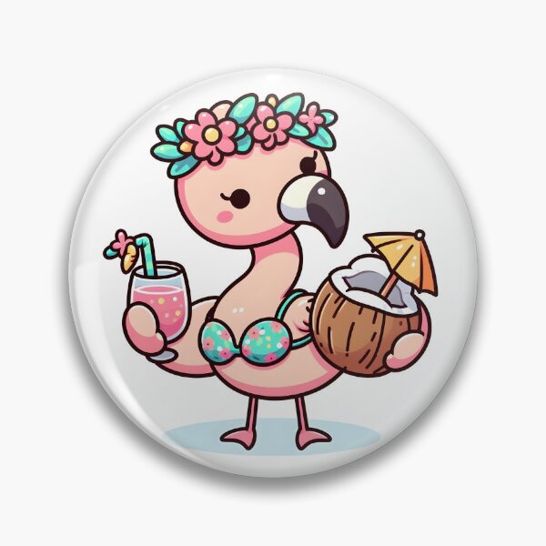 Artikelvorschau, Kawaii Flamingo mit Blumenkrone und einem Kokosnuss-BH, der ein tropisches Getränk genießt entworfen und verkauft von CanvasCutie.