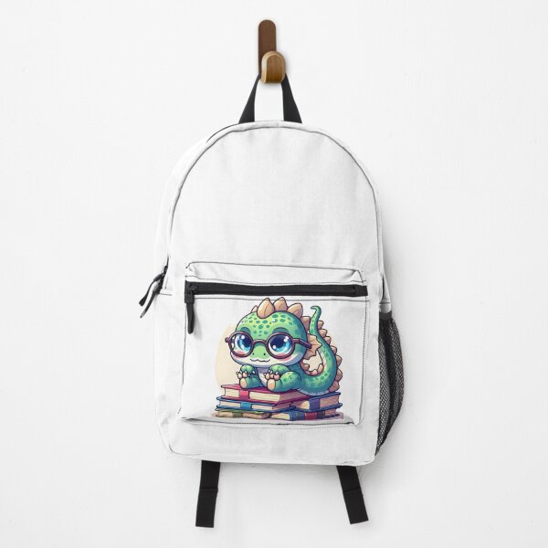 Item preview, Kawaii Bubbly Basilisk Wearing Glasses Sitting On A Pile Of Books designed and sold by CanvasCutie.