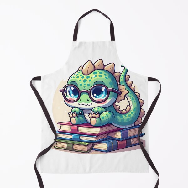 Item preview, Kawaii Bubbly Basilisk Wearing Glasses Sitting On A Pile Of Books designed and sold by CanvasCutie.