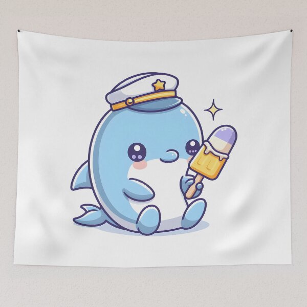Item preview, Kawaii Dolphin With A Sailor Hat And A Popsicle Eating Ice Cream designed and sold by CanvasCutie.