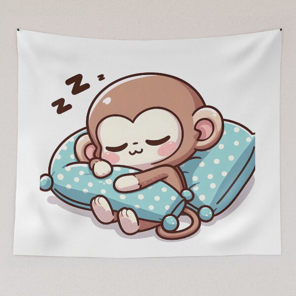 Item preview, Kawaii Monkey With Pillow designed and sold by CanvasCutie.