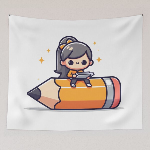 Item preview, Kawaii Writer With Giant Pencil designed and sold by CanvasCutie.