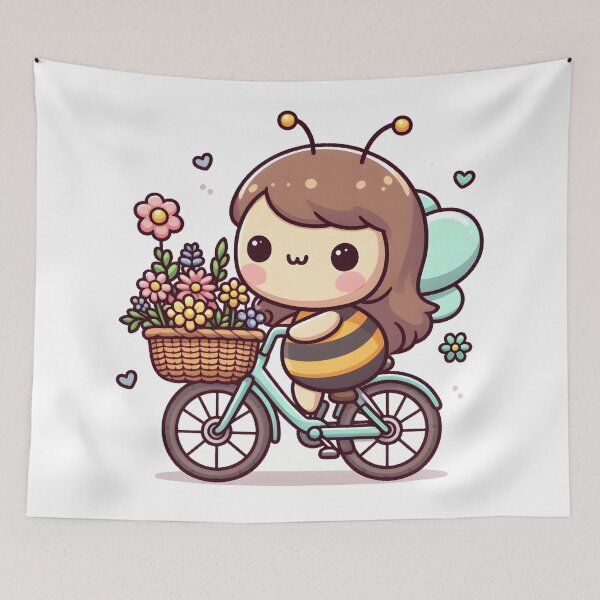 Item preview, Kawaii Bee On Bicycle With Flowers designed and sold by CanvasCutie.