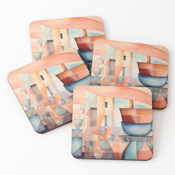 Item preview, symbols of coffee painted in cubist's watercolor style 3 designed and sold by FlaskLab.