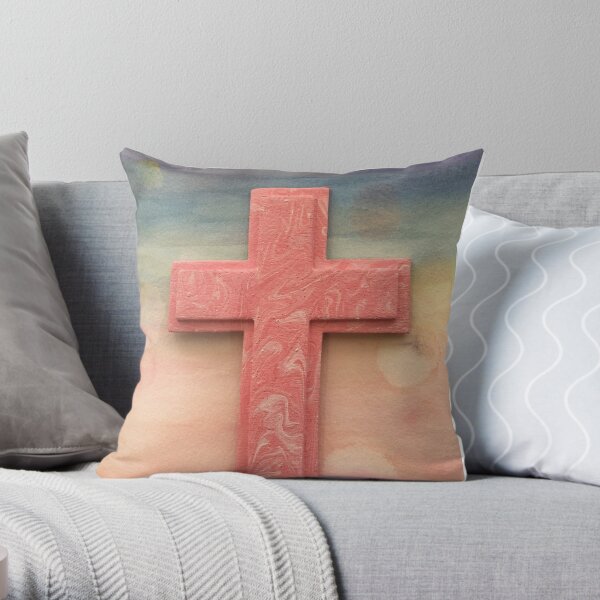 Pink Watercolor Cross Throw Pillow