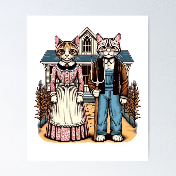 Artikelvorschau, Retro American Gothic Cat Mom Cat Dad Gifts Funny Cat entworfen und verkauft von KsuAnn.