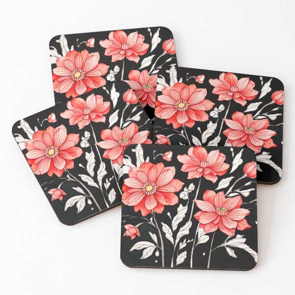Item preview, Red flowers on black  designed and sold by Flowersonstuff.