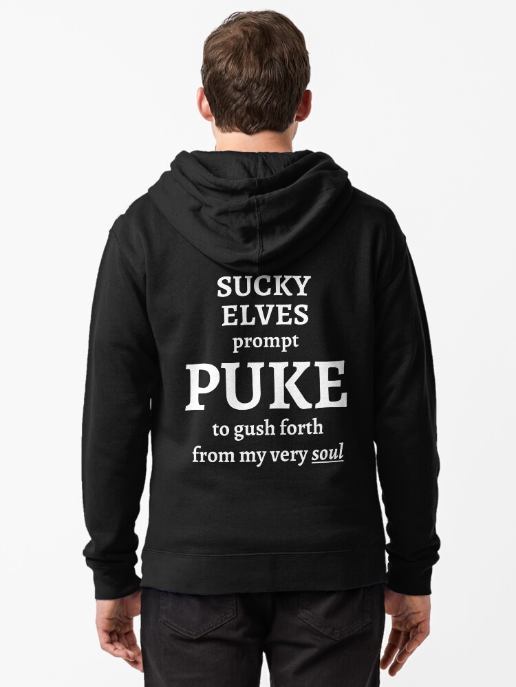 Thumbnail 1 of 5, Zipped Hoodie, Sucky Elves Prompt PUKE designed and sold by Nerdchandayes.