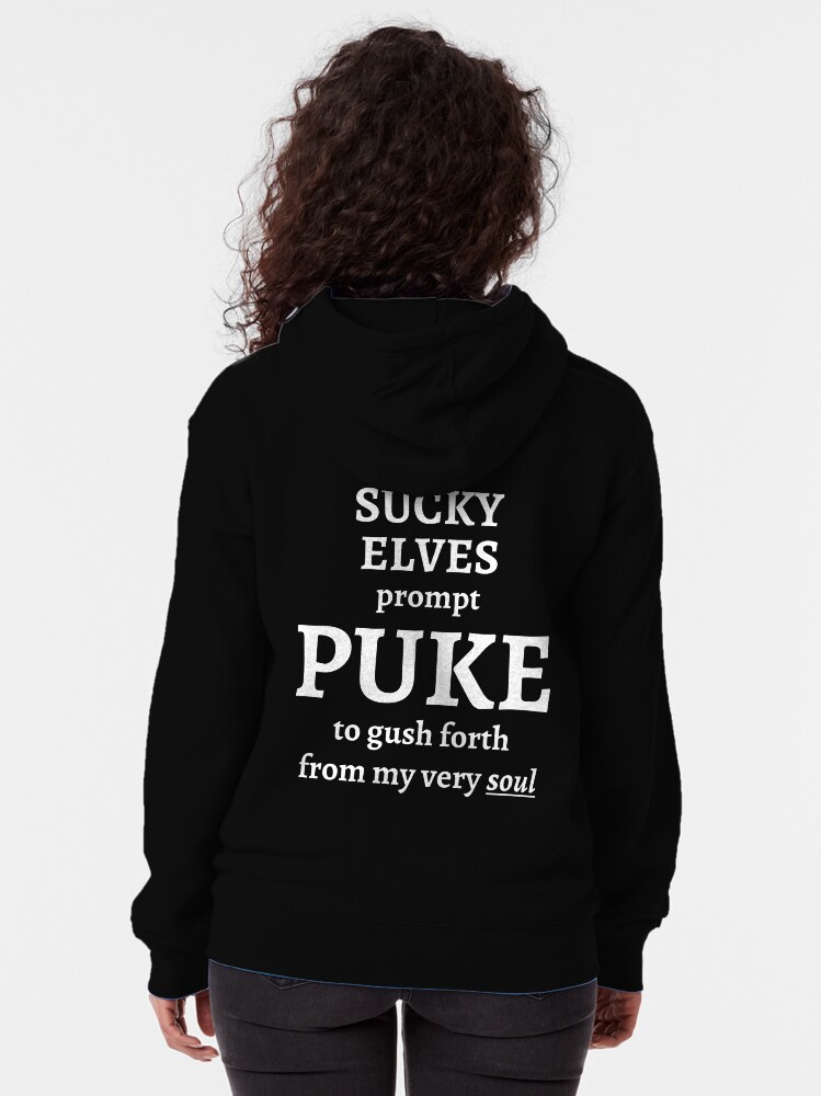 Thumbnail 2 of 5, Zipped Hoodie, Sucky Elves Prompt PUKE designed and sold by Nerdchandayes.