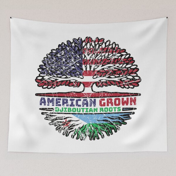 Artikelvorschau, Dschibuti-dschibutische amerikanische USA-Baumwurzel-Flagge entworfen und verkauft von FlagX.