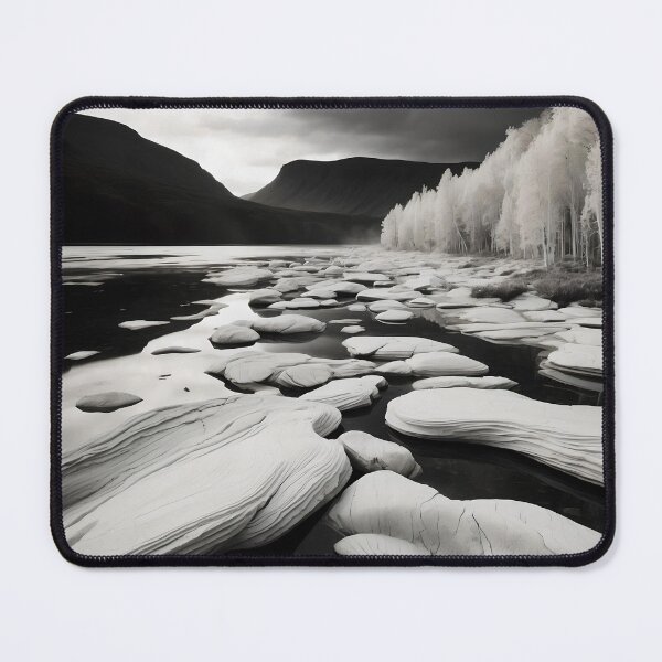 Item preview, Scandinavian Monochrome Rocky River Landscape Nature designed and sold by ShadeScapeArt.