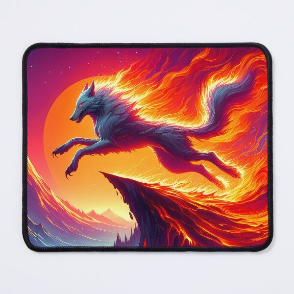 Aperçu de l'œuvre Loup de lave de feu sautant, art généré par Ai créée et vendue par ACC .