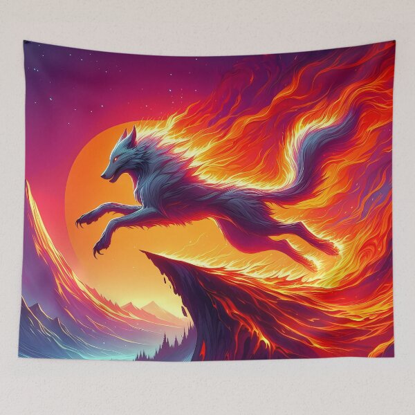 Item preview, Leaping Fire Lave Wolf, Ai Generated Art  designed and sold by ACC .