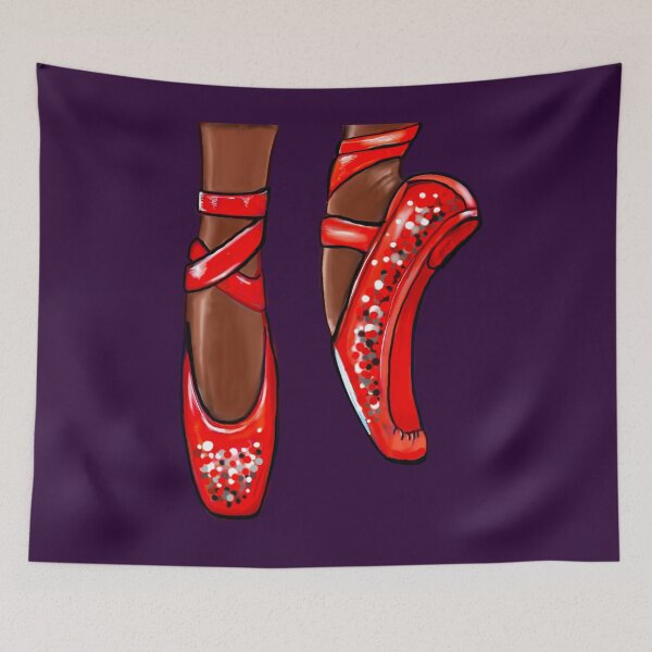 Artikelvorschau, Ballettschuhe Afroamerikanische Tänzerin, schwarze Ballerina tanzt in roten Spitzenschuhen Love Ballet entworfen und verkauft von Artonmytee.
