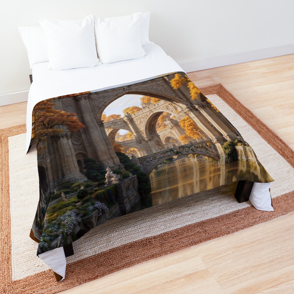 The Enchanted Garden Of Helmsfur Captivating AI Concept Art by Xzendor7 Decorative Comforter