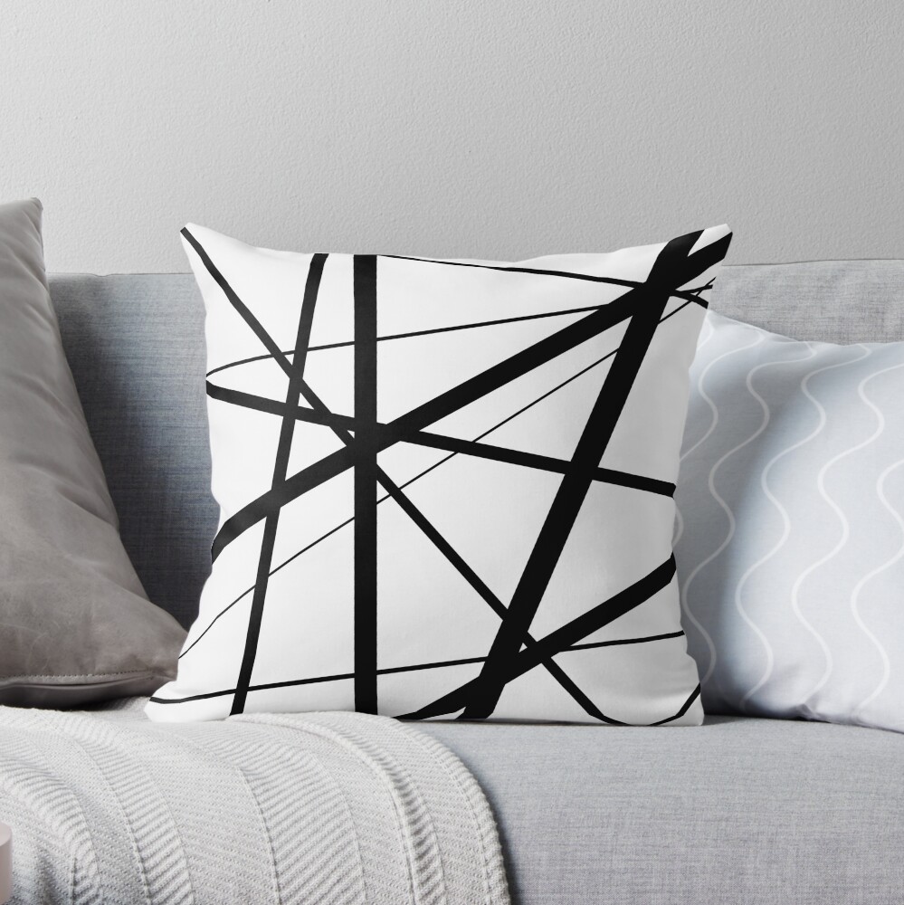 Black and White Geometric Lines Throw Pillow