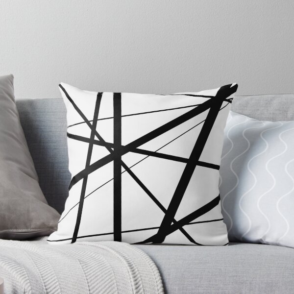Black and White Geometric Lines Throw Pillow