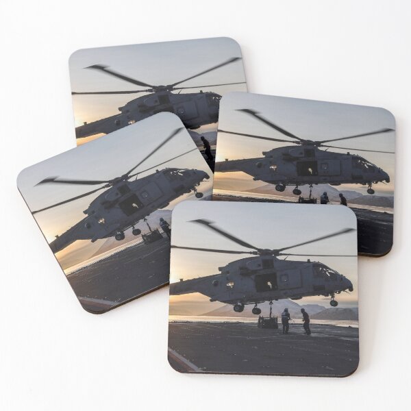 Item preview, RAF Merlin Mk4 helicopter lifting off at ship at dawn designed and sold by Drew McAvoy.