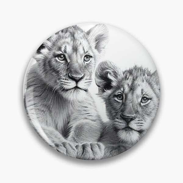 Item preview, Black and white Lion cubs pencil drawing designed and sold by Pencil-Art.
