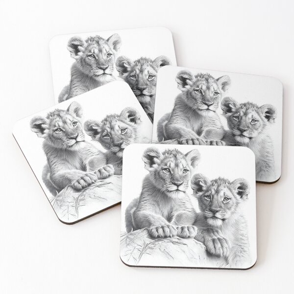 Item preview, Black and white Lion cubs pencil drawing designed and sold by Pencil-Art.