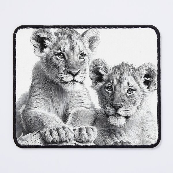 Item preview, Black and white Lion cubs pencil drawing designed and sold by Pencil-Art.