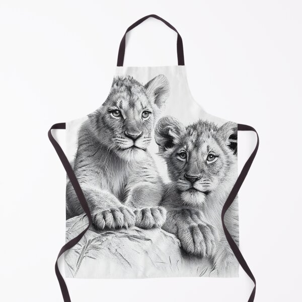Item preview, Black and white Lion cubs pencil drawing designed and sold by Pencil-Art.