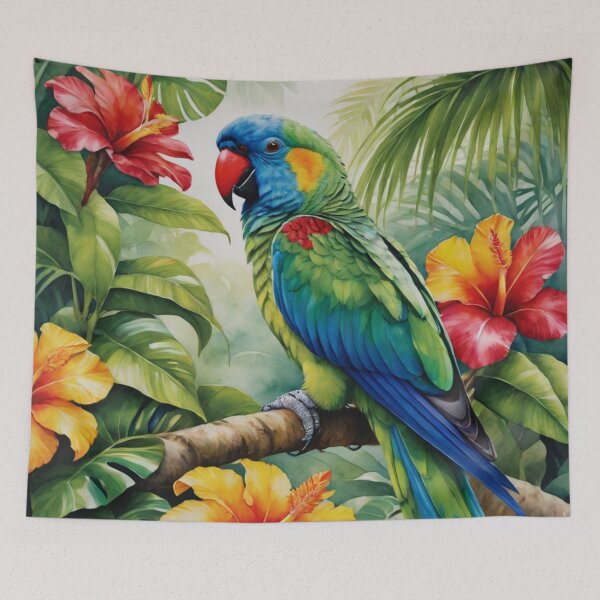 Item preview, RogerPattern - "Jewel in the Garden: The Vibrant Parrot Amongst Blossoms and Leaves" designed and sold by RogerPattern.