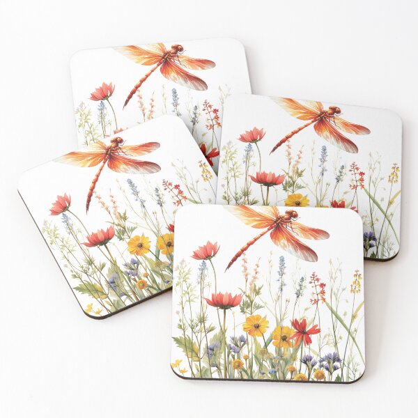 Item preview, Red Dragonfly Watercolor Floral designed and sold by Ketique.
