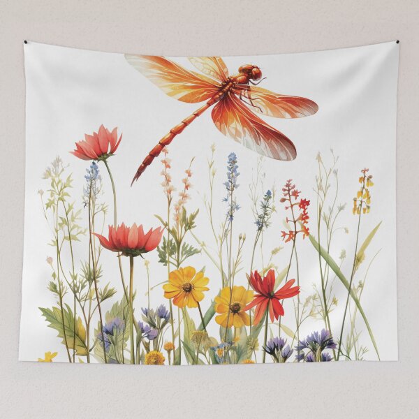 Item preview, Red Dragonfly Watercolor Floral designed and sold by Ketique.