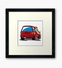 Red Hatchback Car with Man Framed Print
