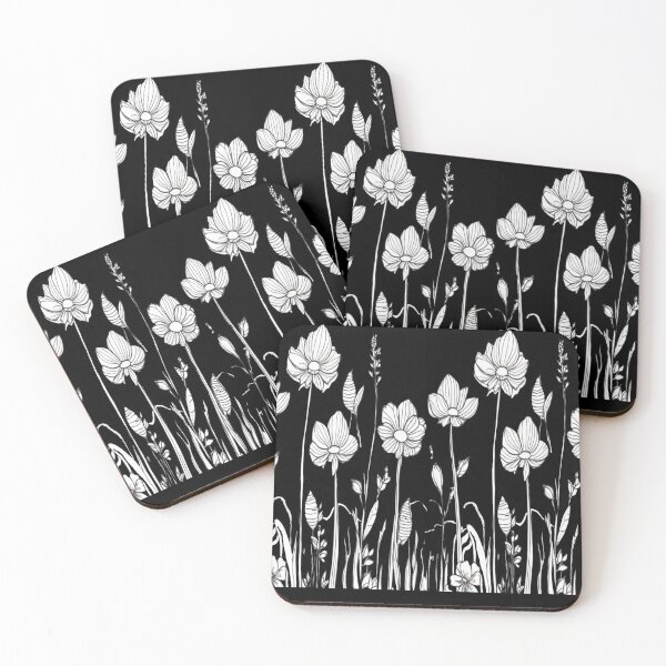 Item preview, White flowers on black  designed and sold by Flowersonstuff.