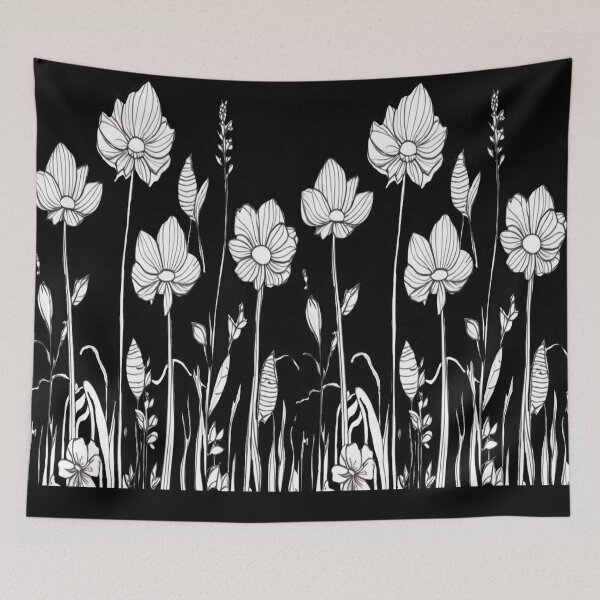 Item preview, White flowers on black  designed and sold by Flowersonstuff.