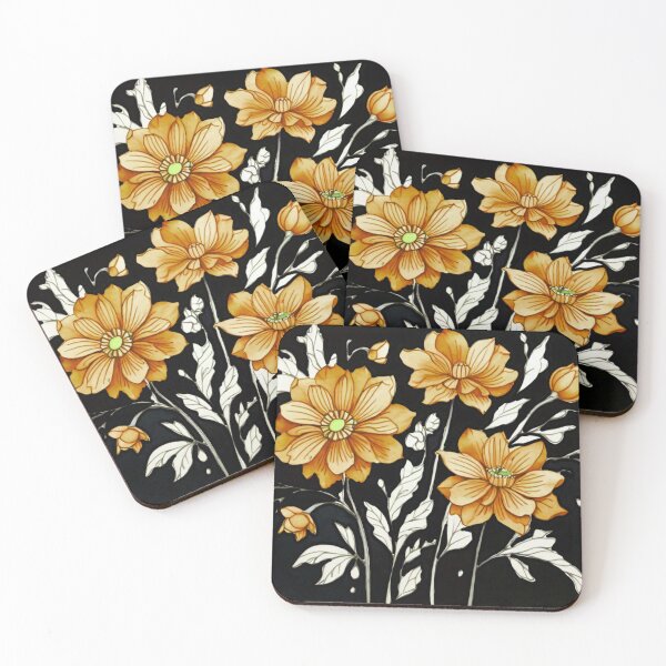 Item preview, Orange flowers on black  designed and sold by Flowersonstuff.
