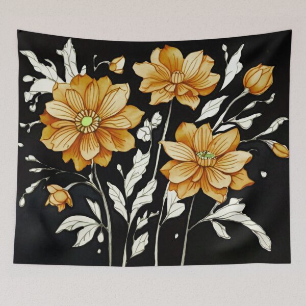 Item preview, Orange flowers on black  designed and sold by Flowersonstuff.
