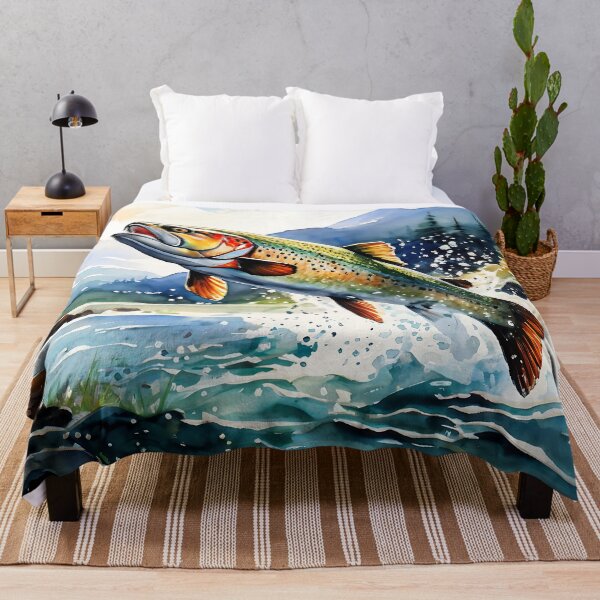Item preview, Watercolor Art: trout jumping out of a mountain stream designed and sold by Gilby-Designs.