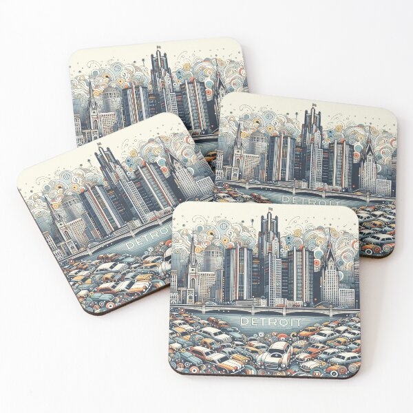 Item preview, Detroit, MI, Vintage Abstract Symbolic Sights Animation designed and sold by Gaborai.