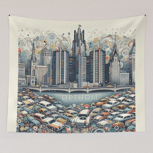 Item preview, Detroit, MI, Vintage Abstract Symbolic Sights Animation designed and sold by Gaborai.
