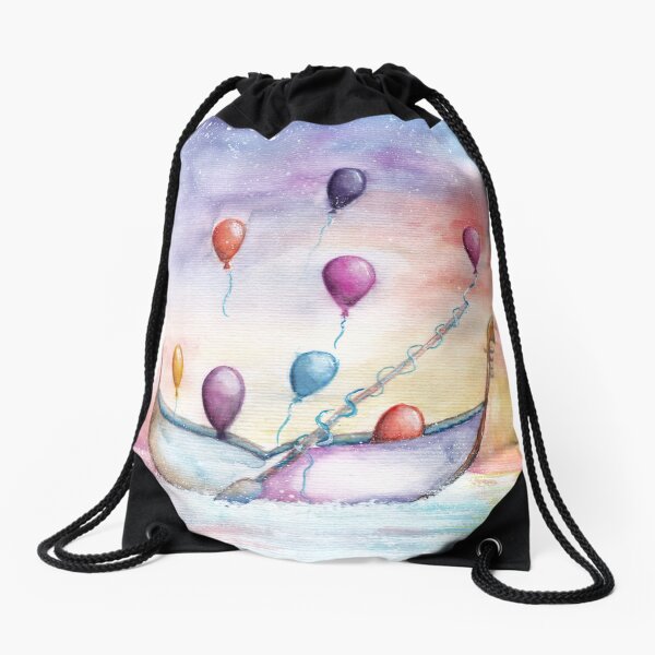 Balloon Magical Night Watercolor Drawstring Bag