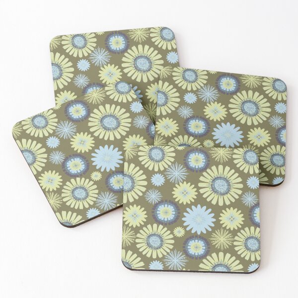 Item preview, Groovy Green and blue retro flowers pattern designed and sold by Jaine Drake.
