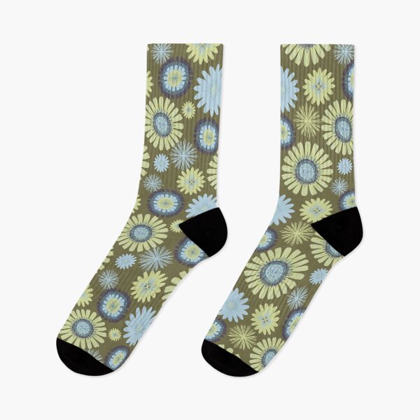 Item preview, Groovy Green and blue retro flowers pattern designed and sold by Jaine Drake.