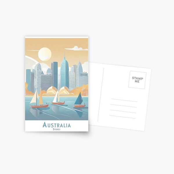 Item preview, Vintage minimal retro travel poster stylized - sailboats in front of the Sydney skyline in Australia designed and sold by pod24.