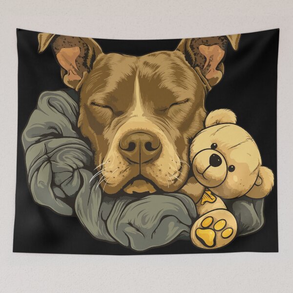 Item preview, Sleeping American Staffordshire Terrier with teddy bear designed and sold by drizzd.